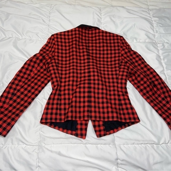 Emily | Wool Blend Red Buffalo Plaid Cropped Blazer Jacket Vintage 90’s - Picture 3 of 10